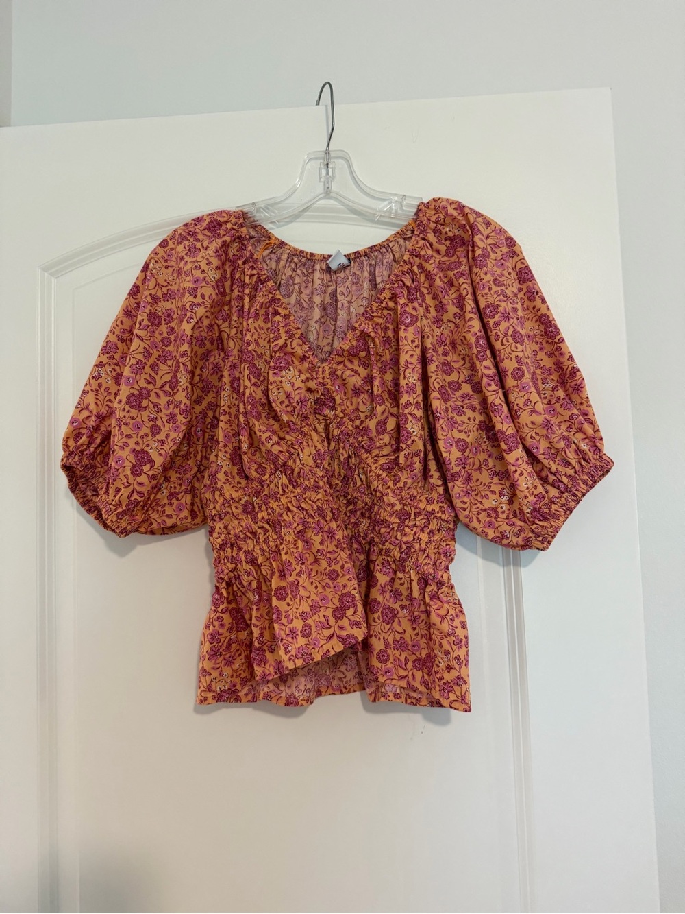 Old Navy Floral Peplum Puff-Sleeve Top - Pink & Orange